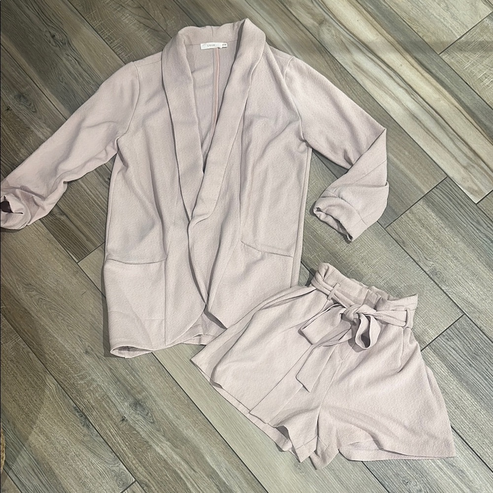 Lush Blush Pink Open-Front Blazer with Matching Paperbag Shorts